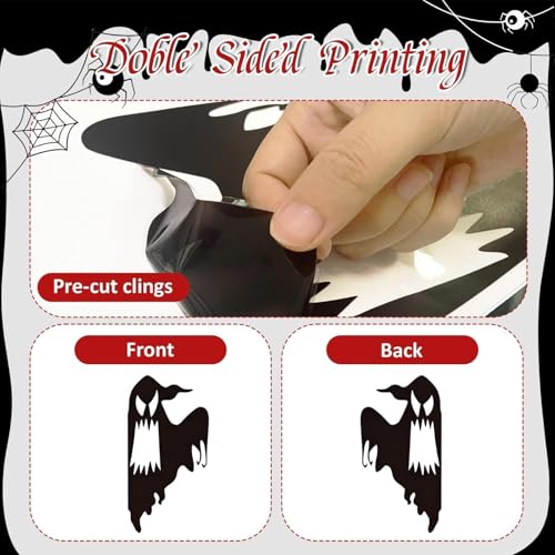 Halloween Window Clings Decor Set - Large Witch, Pumpkin, Ghost & Bat Stickers