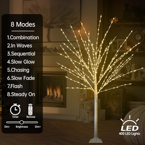 4Ft Lighted Birch Tree Set with 880 LEDs & 8 Modes - Indoor Outdoor Xmas Decor - 2 Pack