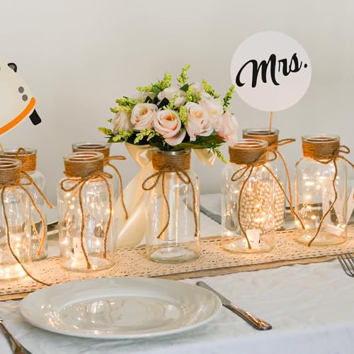 Set of 12 Clear Glass Vases with Twine Ties for Wedding & Home Decor