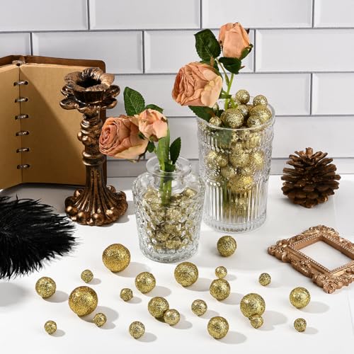 Gold Foam Glitter Balls Vase Filler Set - 160pcs Decorative Table Scatter