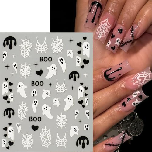 Halloween Nail Stickers 8Pcs Ghost Spider Web 3D Rhinestone Decals for Women DIY Nails - Diamond Spider Ghost Variation