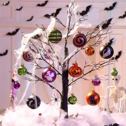 Halloween Tree Ornaments Set - Shatterproof Jack-o'-Lantern Cats Ghost - FlameFlash, 100pcs - Fall Holiday Decor