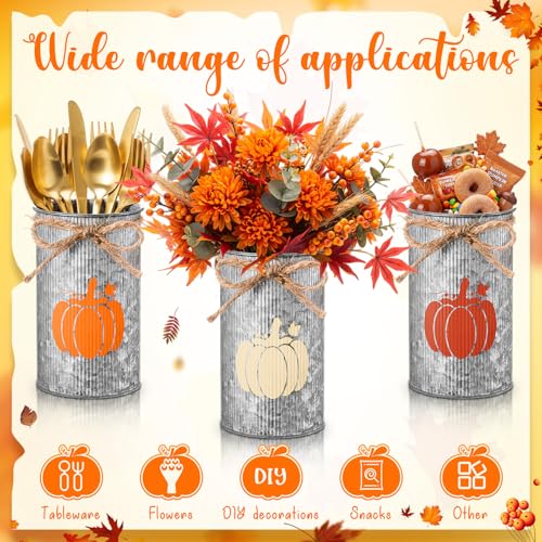 Thanksgiving Fall Pumpkin Vase Set - 6 Rustic Metal Centerpieces with Vintage Design