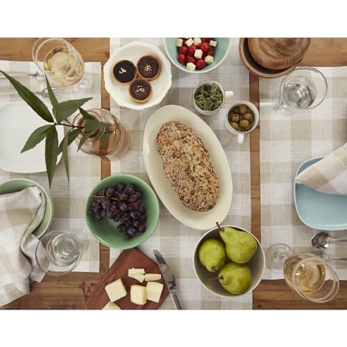 Linen Table Runner 14 x 144 Inches Natural White Check - Handcrafted, Easy Care