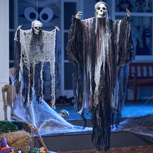 Halloween Hanging Grim Reaper Decorations Set - 55" & 35.4" Spooky Yard Props