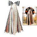 Striped Halloween Black Bow for Fall Wreaths Front Door Decor - Orange & Beige