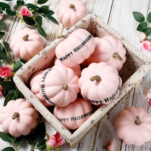 Pink Artificial Pumpkin Decor Set - 24 Mini 4-Inch Fall Foam Pumpkins