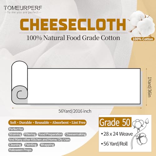 Cheese Cloth for Straining 56 Yards Grade 50 - Natural Cotton Reusable Kitchen Fabric