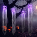 Halloween Hanging Ghost Decorations Set with Purple LED Lights - Outdoor Spooky Ghosts, 4 Pieces