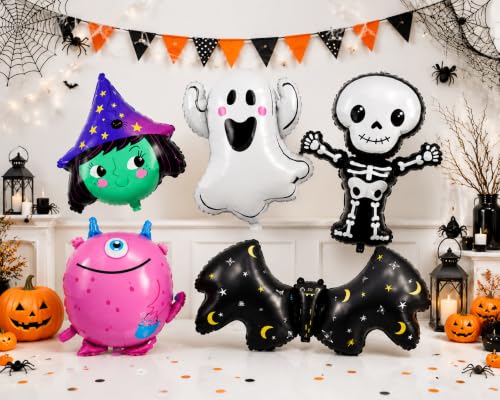Halloween Foil Balloon Set - Cute Ghost Skeleton Witch Bat Monster Party Decorations