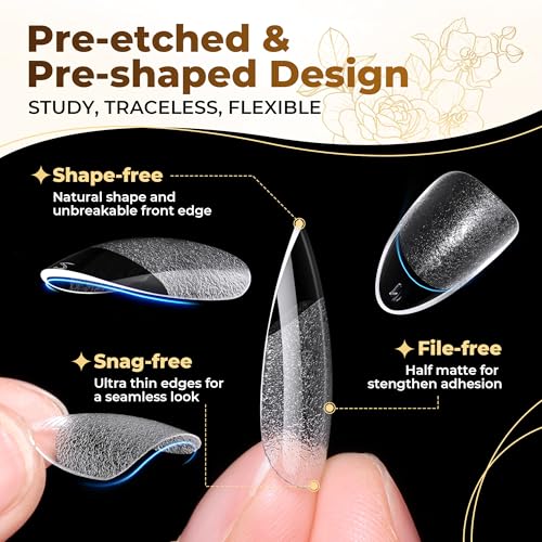 Short Round Almond Nail Tips 504pcs - Pre-Shaped False Gel Nails, No Trace, Long Lasting