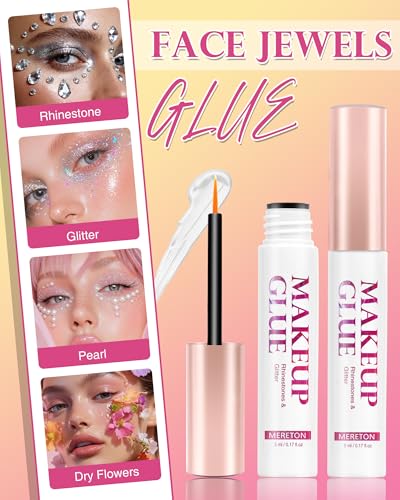 Face Makeup Glue 5ml Waterproof Adhesive for Rhinestones & Face Gems - Hypoallergenic, Clear