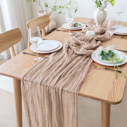 Nude Pink 12-Pack 10FT Cheesecloth Table Runners - Boho Rustic Elegant Decor