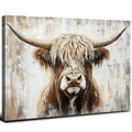 Longhorn Cow Wall Art Canvas - Rustic Highland Cow Decor 36x24 Variation of THIS listing Cow01
