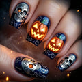Halloween Press On Nails Set - Silver Skull Pumpkin Grimace 24PCS Multicolor-26
