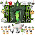 Halloween Horror Party Decorations Set with Backdrop, Masks, Headbands, Cupcake Toppers & Photo Booth Props