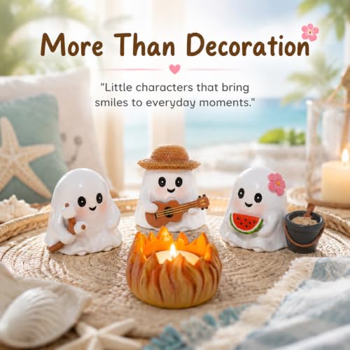Halloween Ghost Decorations Indoor Resin Figurines - White-2, 4 Pcs