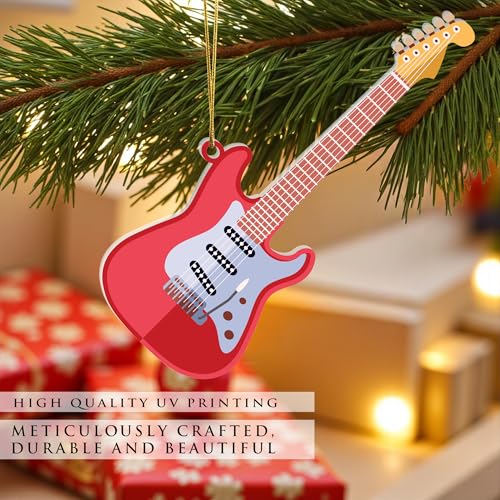 Red Electric Guitar Christmas Ornament - Mini Acrylic Guitar for Tree & Music Lovers