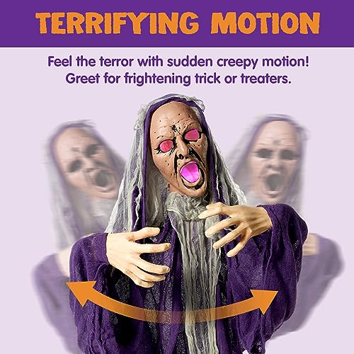 Animated Zombie Halloween Decor Groundbreaker with Light-Up Face & Shaking Body - Outdoor & Indoor Haunted Yard Prop