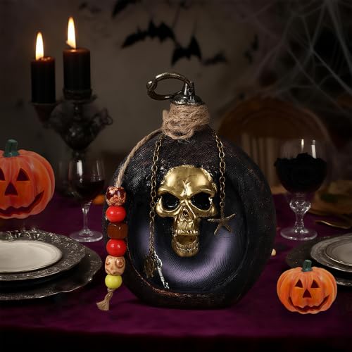 Pirate Skull Resin Bottle Ornament for Halloween & Nautical Decor
