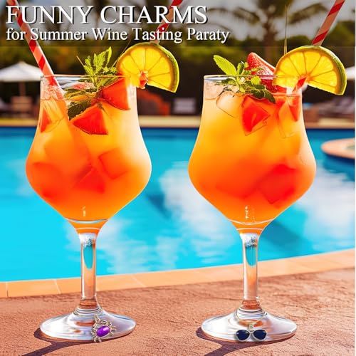 Beach Themed Wine Glass Charms Set - 20 Summer Beach Pattern Drink Markers