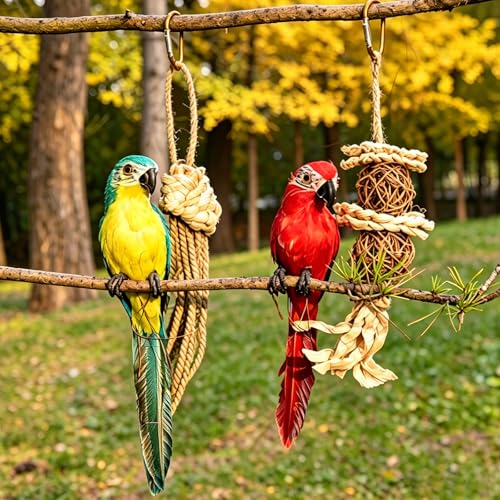 Artificial Parrot Bird Figurine Set - Realistic Tropical Macaw Decor & Party Prop