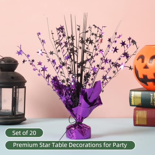 20 Pack Metallic Foil Star Centerpieces for Party Decorations - Black & Purple