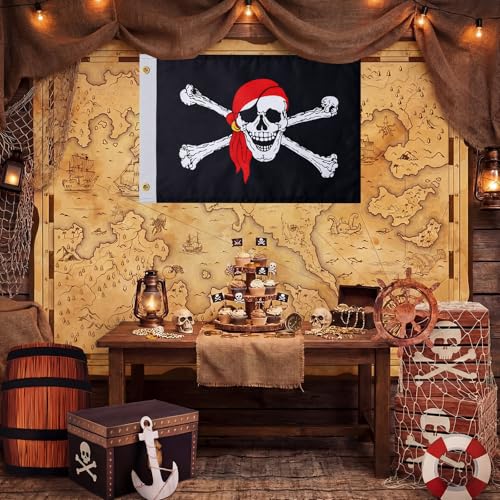 Pirate Party Decoration Set with Treasure Chest & Map Banner - Halloween & Sea Theme