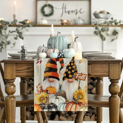 Polyester Fall Table Runner 13x72 Inches for Home Party & Holiday Decor - Wood Variation
