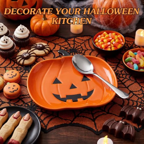 Halloween Jack O Lantern Ceramic Spoon Rest - Pumpkin Kitchen Counter Accessory - Orange