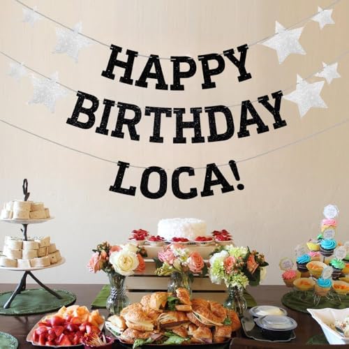 Pre-Strung Happy Birthday Loca Banner Vampire Theme Party Decorations - Black, 18th 21st 25th 30th
