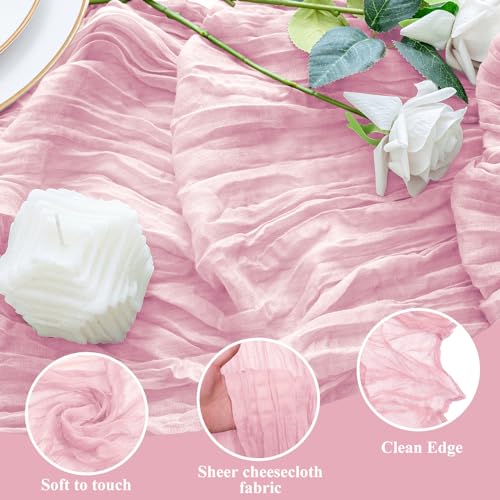 12-Pack Blushing Pink Cheesecloth Table Runners - 10FT Boho Rustic Linen