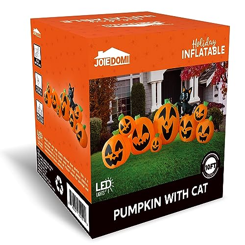 Bright Halloween Orange 10FT Inflatable Pumpkin with Witch's Cat - Outdoor Decorations