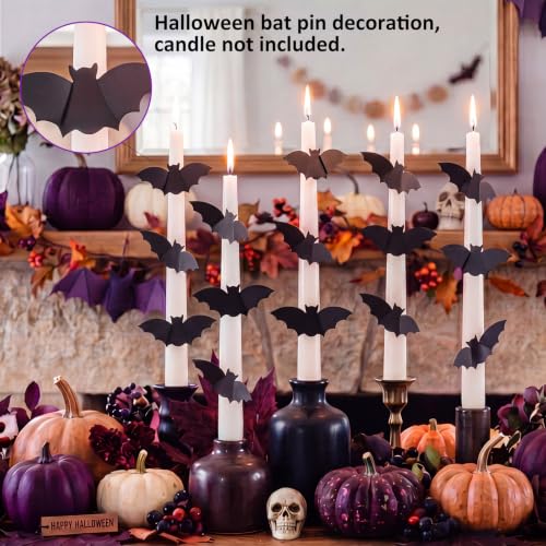 Halloween Bat Candle Pins for Taper Candles - Metal Decor, 12 Pack