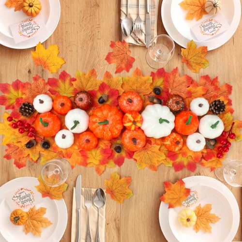 Artificial Pumpkin & Maple Leaf Fall Decor Set - Halloween Thanksgiving Centerpiece