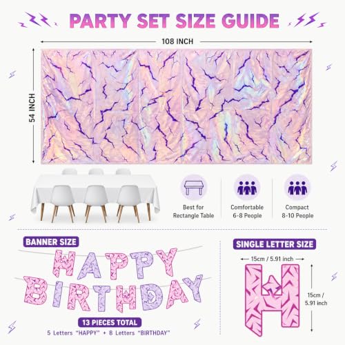 Pink Lightning Kpop Birthday Decorations Set Banner & Tablecloth