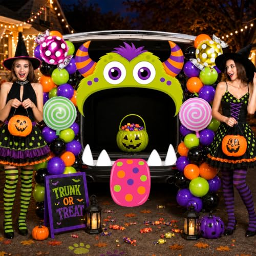 Monster Trunk or Treat Car Decorations Kit - Halloween Party Backdrop & Balloons - Variation of THIS listing