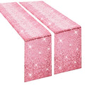 Pink Sequin Table Runner 2 Pack - Elegant Glitter Fabric for Weddings & Parties