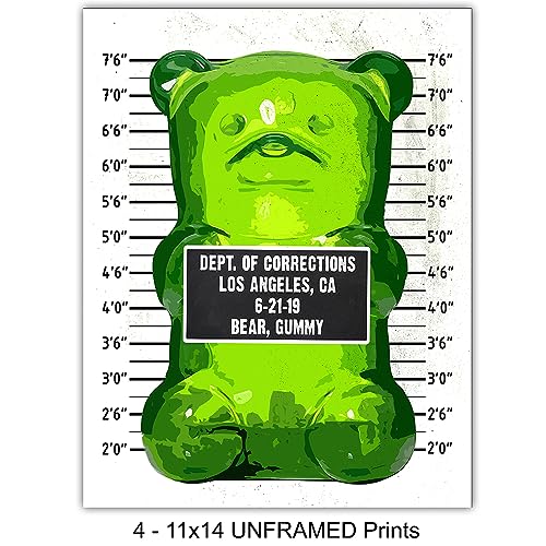 Pop Art Gummy Bear Mugshot Wall Art Print - 11x14 Unframed Poster for Modern Decor - Trendy Home & Office Wall Decoration - Pink & Black Variation
