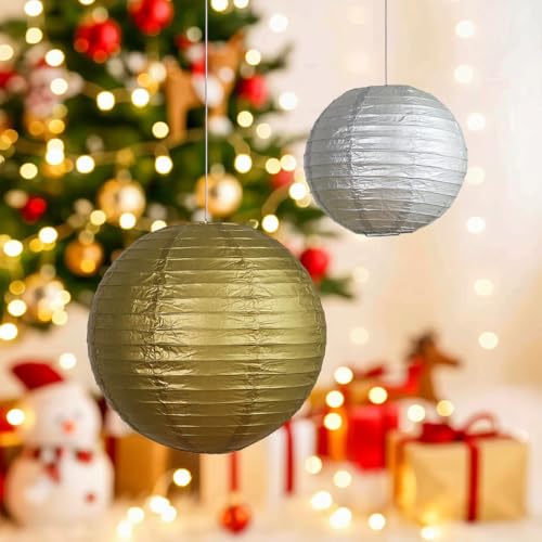 12Pcs Mixed Size Silver Paper Lanterns for Parties Weddings Christmas Home Decor