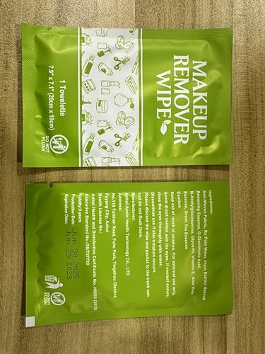 50 Pcs Makeup Remover Wipes - Individually Wrapped, Green Tea Scent - Pack of 1