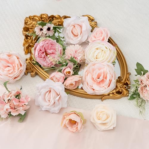 Pink Wedding Artificial Flowers Set with Stems for Bouquets & Decor - Variation Pink2