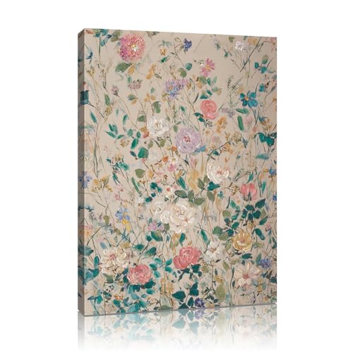 Pink and White Flower Wall Art Canvas - 16 x 12 Inches Wildflower Wall Decor