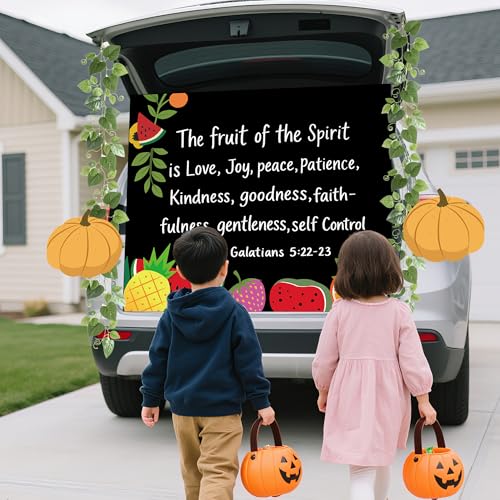 Religious Trunk or Treat Decorations Kit with Bible Verse Banner, Faux Branches & Pumpkins