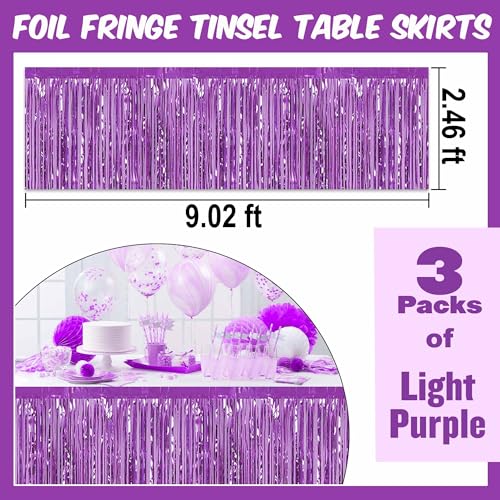Light Purple Foil Fringe Table Skirts 3 Pack 29x108 Inch Party Decoration