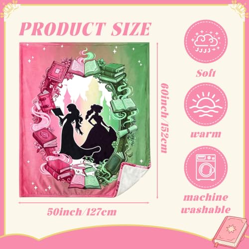 Pink & Green Witch Book Throw Blanket for Girls - Cozy 50x60 Inch Flannel Design