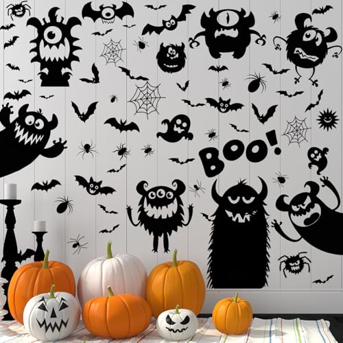 Halloween Wall Sticker Decorations - Monster Design, 6 Sheets, Peel & Stick, Waterproof, Spooky Window Clings