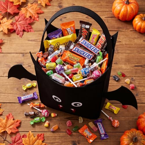 Halloween Trick or Treat Tote Bag for Kids with Handle - Black Bat Design