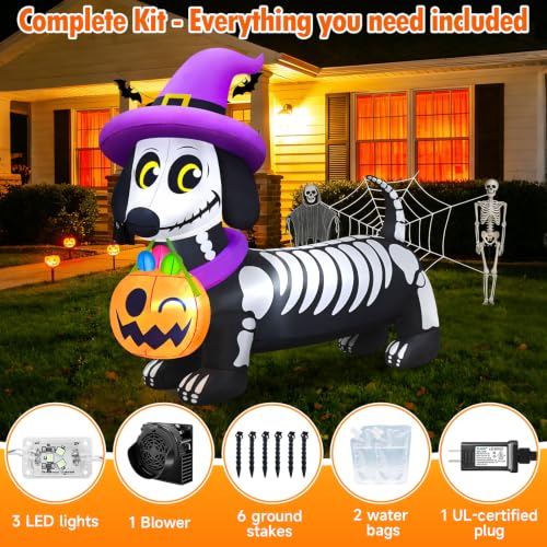 Halloween Inflatable 5FT Skeleton Dachshund Dog Decoration with LED Lights - Spooky Yard Display