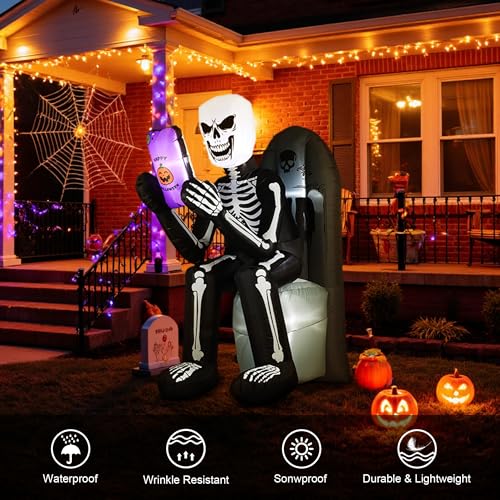6.1FT Halloween Inflatable Skeleton & Tombstone Outdoor Decoration with LED Lights